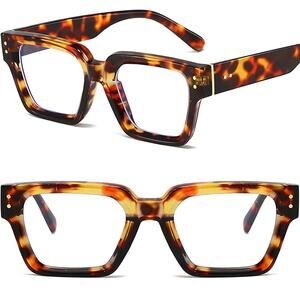 Thick Frame Square Blue Light Glasses Tortoise Non Prescription Eyewear